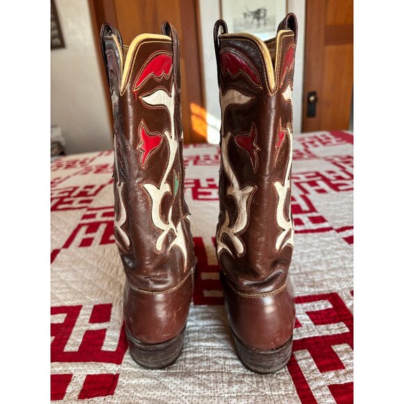 Vintage Frye Cowboy Boots Women's 8.5M (please read), brown, with red and white - Picture 5 of 10